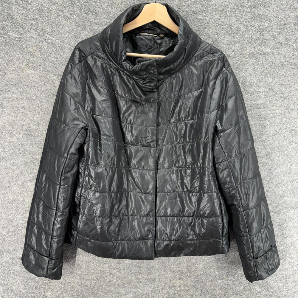 Soft Surroundings Quilted Jacket Women L Large Black Full Zip Long Sleeve Lined